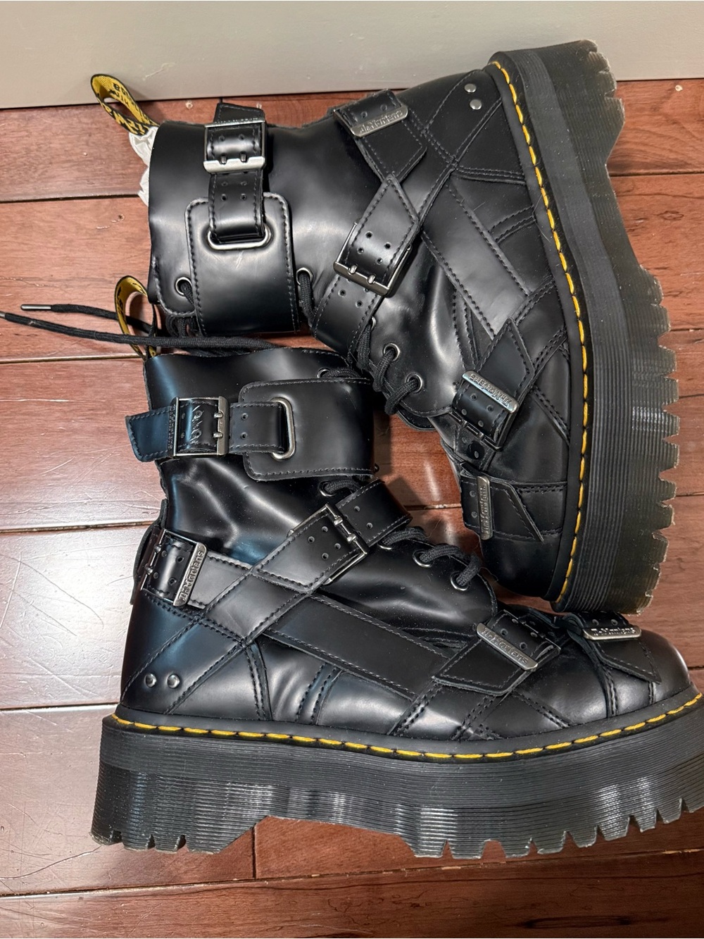 Dr. Martens Black Jadon strap Platform Buckle Combat Boots strappy - Picture 2 of 6